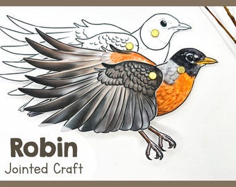 Printable Robin Jointed Animal Craft | Unique Articulated Paper Template | Fun Paper Craft Project Creative Craft Kit For Nature Enthusiasts