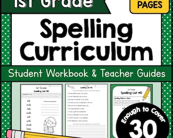 1st GRADE SPELLING Curriculum Printable - 30 Weeks of Printable Spelling Worksheets - Homeschool Spelling and Sight Word Practice Pack
