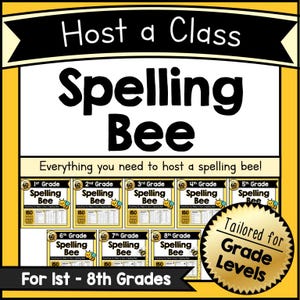 Host a Class Spelling Bee Game Bundle Printable, Vocabulary Spelling, Fun Learning Activity, 1st to 8th Grade, Word Lists, Practice Pages