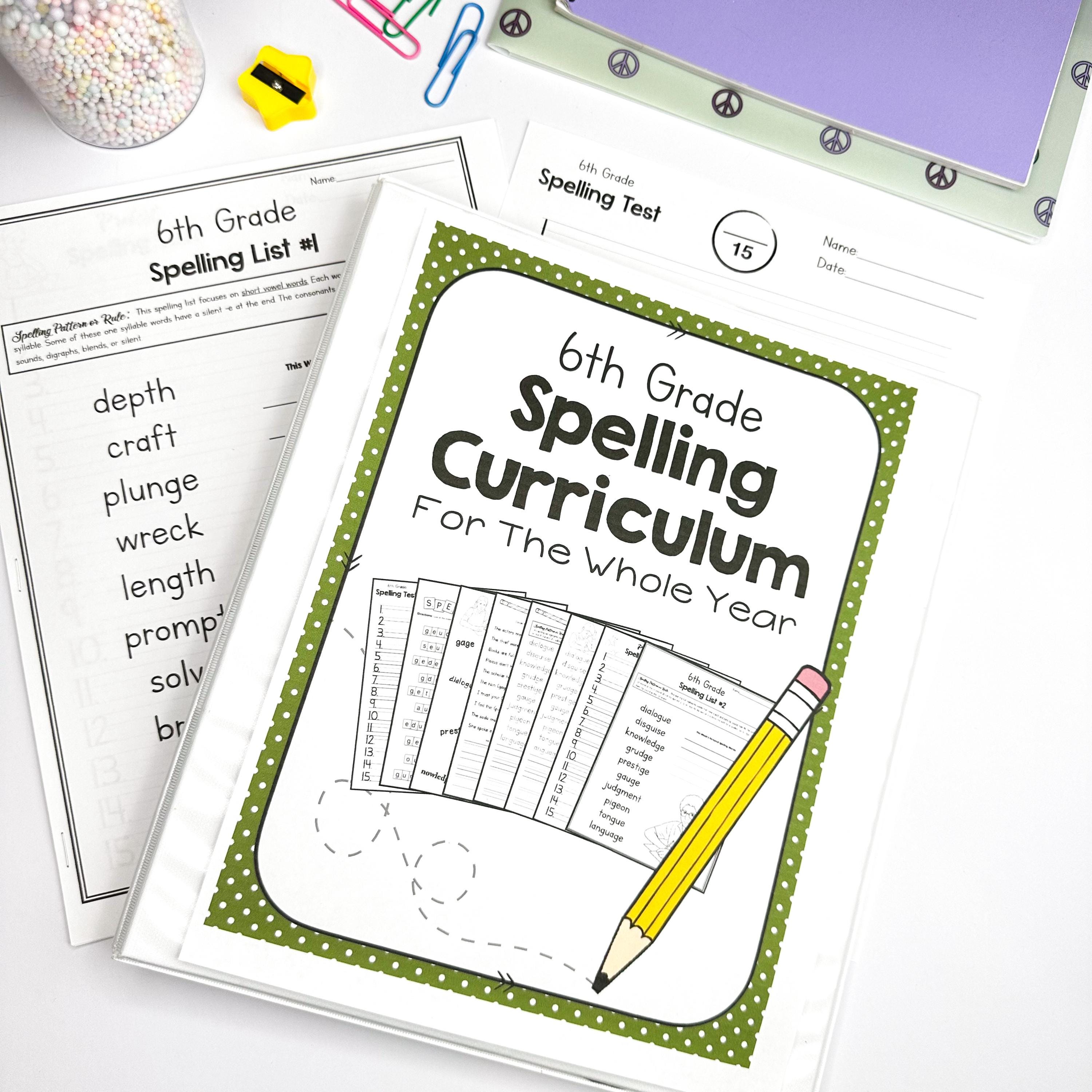 Comprehensive spelling curriculum for sixth graders.