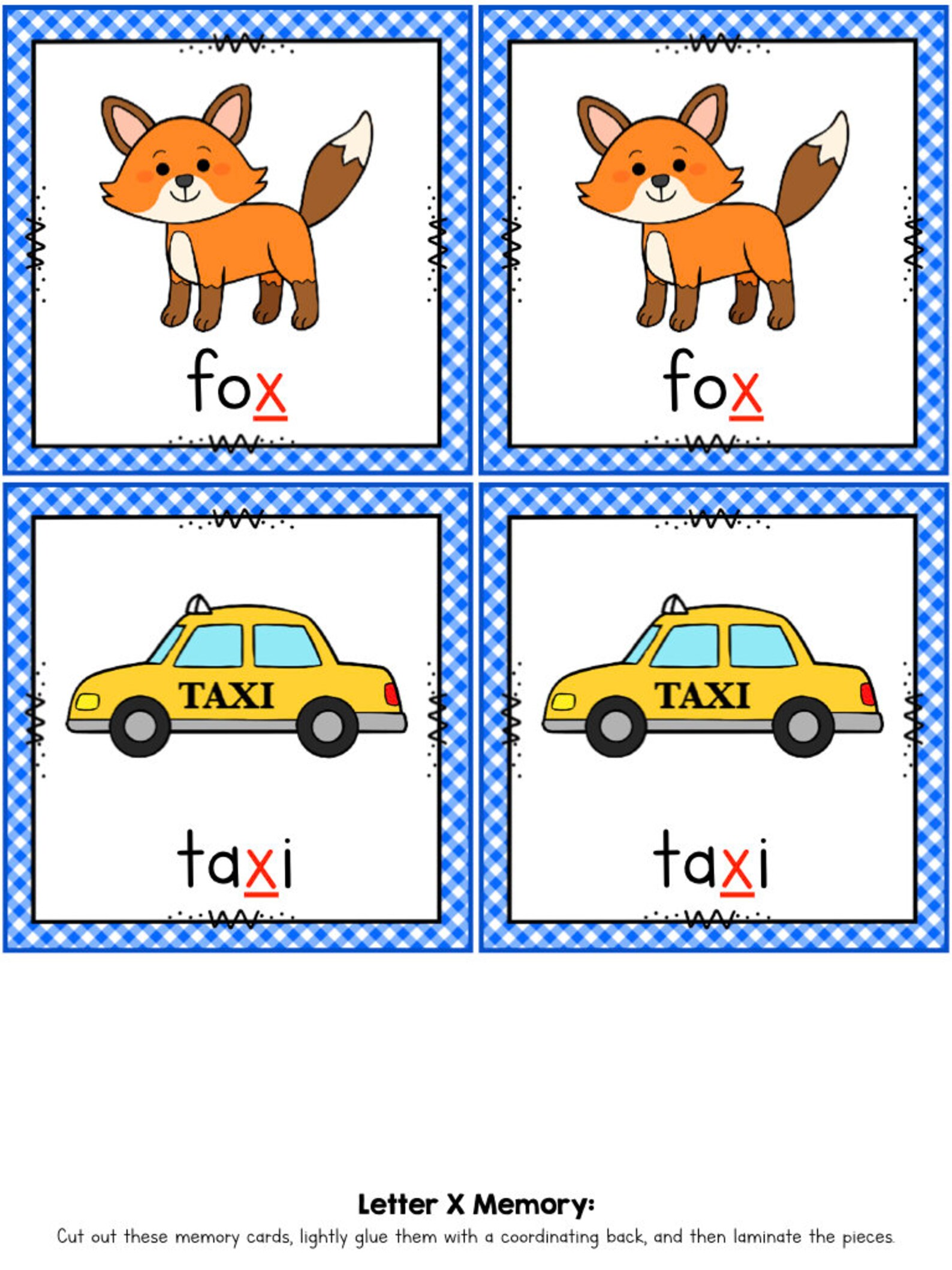 Letter X Memory Game Etsy