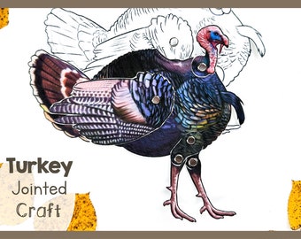 Turkey Craft Kit | Articulated Animal Paper Template | Printable Eco-Friendly Thanksgiving Activity | Articulated Decor For Family Crafting