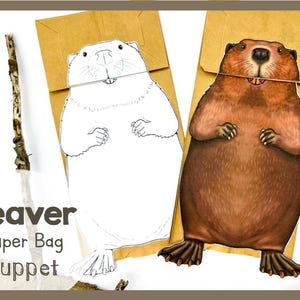 Kit de création de marionnettes dans un sac en papier castor | Modèle imprimable | Activité manuelle facile pour les enfants | Projet de jeu éducatif pour enfants créatifs
