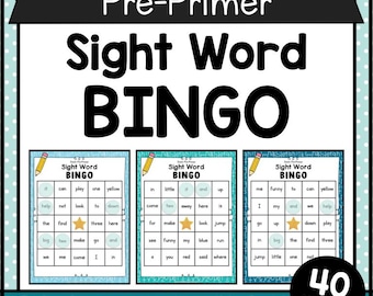 Pre-Primer Dolch Sight Word Bingo Game Printable, Early Readers Words Practice, Educational Activities, Learning to Read