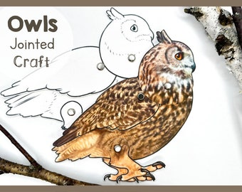 Owl Jointed Craft Kit | Articulated Paper Owl | Fun Printable Project For Craft Night | Jointed Paper Owl Template | Gift For Nature Lovers