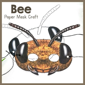 Bee Paper Mask Craft Kit | Printable Fun Animal Mask Template | Bee Costume Accessory | Nature Lovers and Craft Enthusiasts for Party Favor