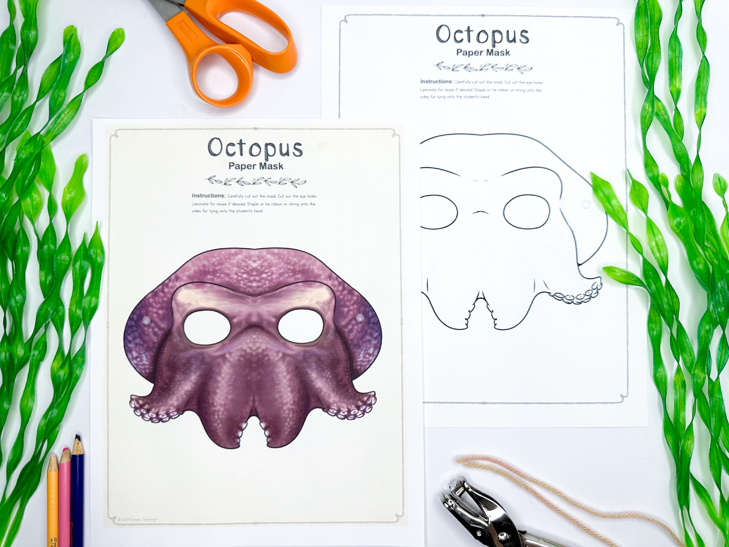Printable Octopus Mask Craft Kit – DIY Sea Animal Paper Mask for Kids ...