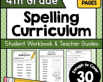 4th GRADE SPELLING Curriculum Printable - 30 Weeks of Printable Spelling Worksheets - Homeschool Spelling and Sight Word Practice Pack