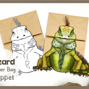 Modello di burattino di carta lucertola stampabile / Kit di creazione di animali divertenti / Progetto di arte creativa / Attività fai da te educativa e domestica