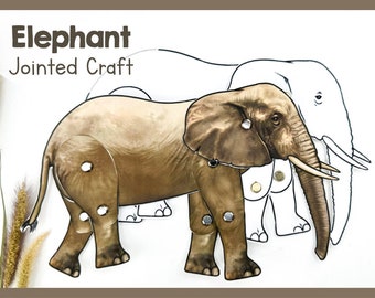 Printable Articulated Elephant Puppet | Fun Educational Activity For Kids | Movable Joint Animal Craft Template | Project For Classroom Use