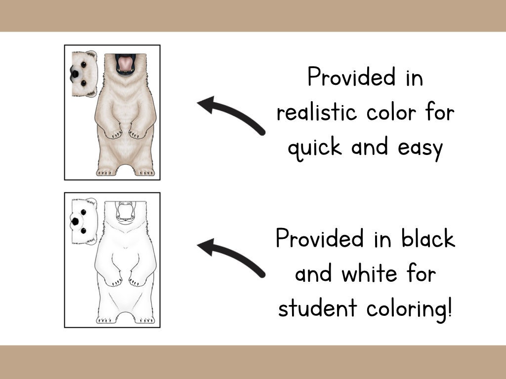 Polar Bear Paper Bag Puppet Printable Craft Template - Etsy