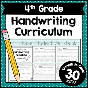 4th GRADE HANDWRITING Curriculum PDF - 30 Weeks of Printable Writing Worksheets - Homeschool Letter and Sight Word Practice Pack