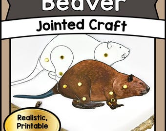 Beaver Paper Craft Template Kit PDF, Articulated Jointed Animals DIY Printable, Kids Homeschool Classroom Creative Play Activities