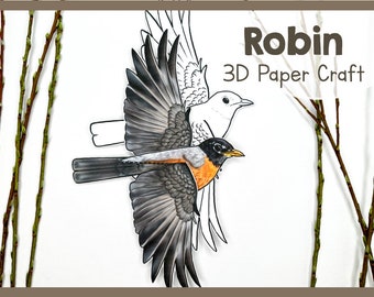 Robin 3D Paper Craft Kit | Hanging Bird Template | Nature Enthusiasts Hanging Decoration For Ornithologists | Unique Printable Robin Model
