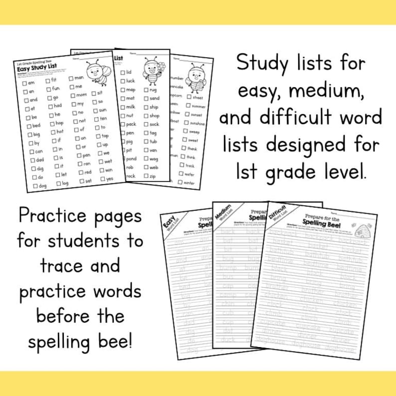 1st GRADE SPELLING Bee Word List PDF – Everything You Need to Host a ...