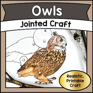 Articulated OWL Puppet Craft Kit – Printable Jointed OwlTemplate | DIY Woodland Animal PDF | Kids Creative Activity