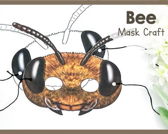 Bee Paper Mask Craft Kit | Printable Fun Animal Mask Template | Bee Costume Accessory | Nature Lovers and Craft Enthusiasts for Party Favor