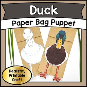 Printable Jointed DUCK Puppet Craft Template Kit | DIY Paper Bag Animal PDF | Kids Creative Play & Classroom Activity