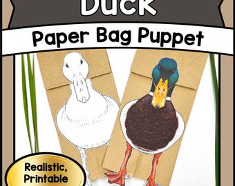 Printable Jointed DUCK Puppet Craft Template Kit | DIY Paper Bag Animal PDF | Kids Creative Play & Classroom Activity