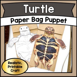 TURTLE Puppet Craft Kit Printable Turtle Papercraft DIY Kids Paper Bag Template Kindergarten Craft Activities PDF Fun Classroom Curriculum