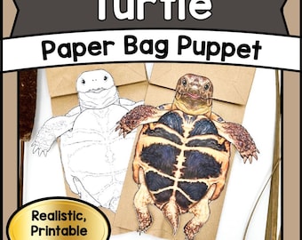 TURTLE Puppet Craft Kit Printable Turtle Papercraft DIY Kids Paper Bag Template Kindergarten Craft Activities PDF Fun Classroom Curriculum