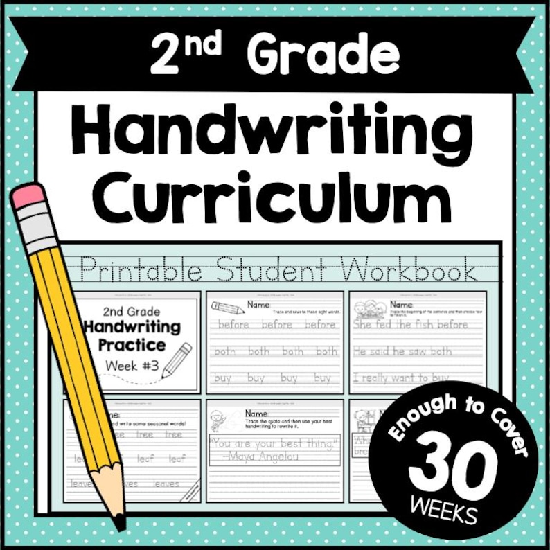 2nd GRADE HANDWRITING Curriculum PDF - 30 Weeks of Printable Writing Worksheets - Homeschool Letter and Sight Word Practice Pack image 1