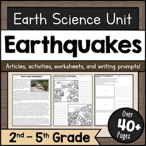 Earthquake Unit Study PDF, Earthquakes Worksheets, Seismic Activity Lessons, Earth Science Curriculum Activities, 2nd-5th Grade Printable