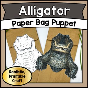 Alligator Paper Bag Puppet, Kids Paper Craft, No Prep Printable, Preschool Curriculum, Homeschool Classroom Activities, Animal Unit Study