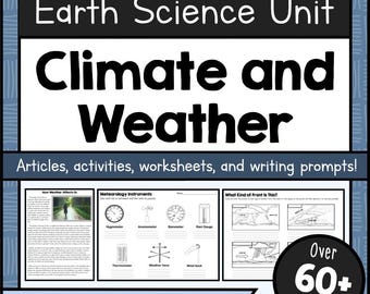 Estudio de la unidad sobre clima y tiempo Hojas de trabajo imprimibles de ciencias de la Tierra Actividades STEM PDF Recursos de lectura para aulas de educación en casa de 2.º a 5.º grado