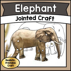 Afdrukbare jointed OLIFANT Puppet Craft Template Kit | PDF DIY gelede safaridier | Creatief spelen en klasactiviteit voor kinderen