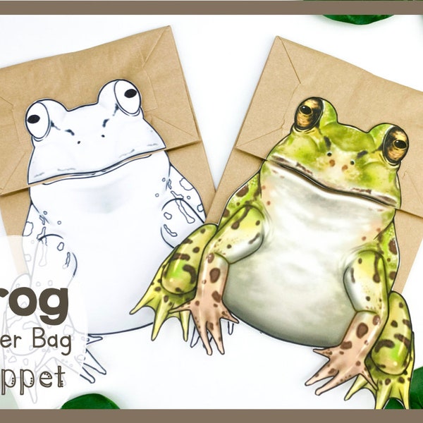 Frog Paper Bag Puppet Craft Kit | Eco-Friendly Printable Template | Easy Kid Craft Activity | Educational Play Project For Creative Children