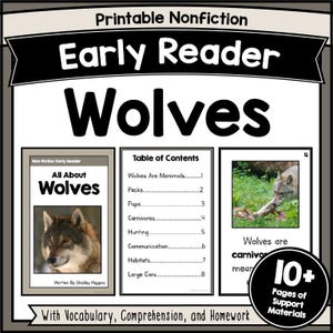 オオカミのノンフィクション早期読者向け書籍、読解アクティビティ、解読可能な文章、幼稚園・小学1・2年生向けレッスンユニット（PDF）