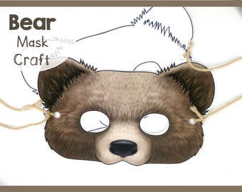 Bear Paper Mask Kit | Printable Animal Craft Template | School Activities Or Family Crafting | Animal Theme Parties Play | Fun Paper Project