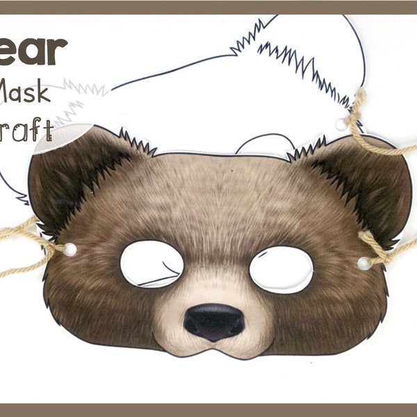 Kit de masques en papier ours | Modèle imprimable d'artisanat animalier | Activités scolaires ou travaux manuels en famille | Fêtes à thème animal Jouer | Projet de papier amusant