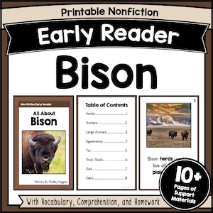 PRINTABLE BISON Nonfiction Early Reader for Kids | Prairie Animal Learning PDF | Classroom Science Reading Activity
