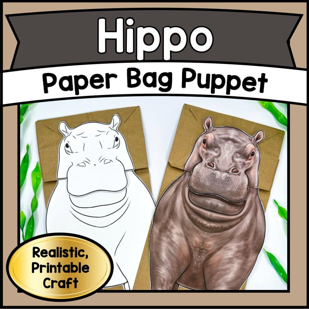 Realistic Hippo Paper Bag Puppet, Diy Paper Craft Printable for Kids ...