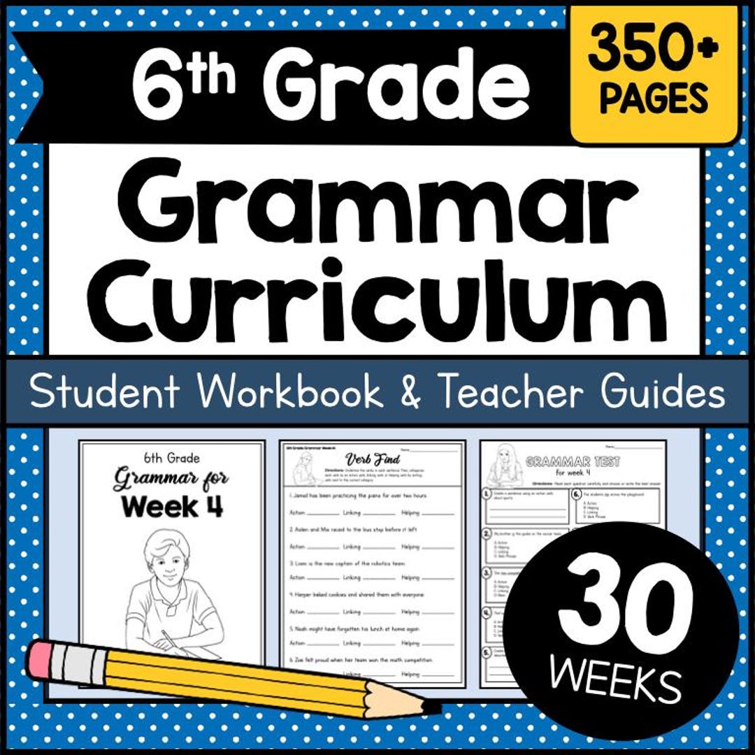 6th Grade Grammar Worksheets, Student Workbook & Teacher Guide, Year
