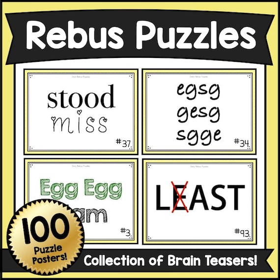 Rebus Puzzles Printable with Answers | 100 Brain Teasers for Kids | Early Finisher & Morning Work Activities | Logic Puzzle Worksheets PDF