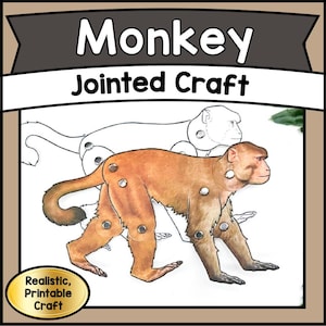 Kit de artesanato de macaco articulado de papel para impressão | Atividade divertida para crianças e sala de aula | Download instantâneo em PDF
