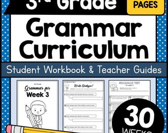 Complete 3RD GRADE GRAMMAR Curriculum Printable - 30 Weeks of Worksheets, Tests and Teacher Packets - Full Year PDF Homeschool Resource