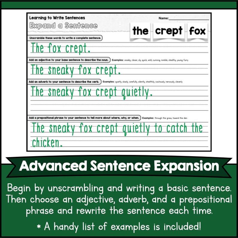 Expanding Sentences Worksheets: Daily Writing Prompts Kindergarten 1st ...