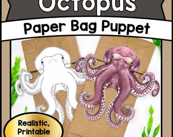 Druckbare Oktopus Puppe Bastelvorlage | DIY Gelenktier PDF mit beweglichen Gelenken - lustiges lernfähiges Handwerk für Kinder, Partys