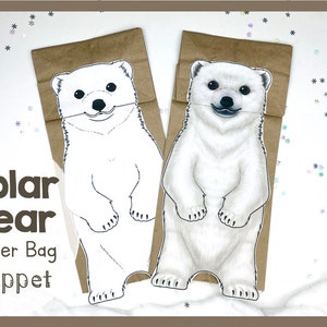 Kit di burattini di carta con orso polare / Giocattolo di animali artici stampabile / Progetto artistico educativo divertente per bambini / Attività di animali articolati