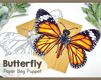 Butterfly Paper Bag Puppet Craft Kit | Downloadable Template For Fun Kids Puppet Show | Easy Print Paper Bag For Interactive Learning