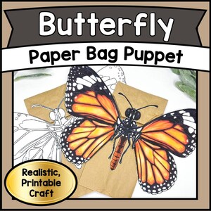 BUTTERFLY Paper Bag Puppet Craft Kit | Printable Template PDF | Fun Preschool Educational DIY Activity & Classroom Project