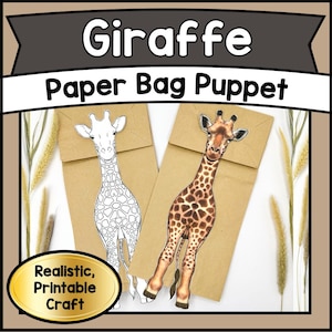 Printable GIRAFFE Paper Bag Puppet Craft Template | DIY Safari Animal PDF | Fun Kids Classroom & Creative Play Activity