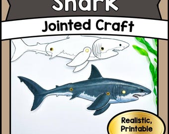 Printable Articulated Shark JOINTED Paper Puppet Craft Template | DIY Ocean Life PDF | Kids Creative Play & School Project