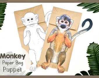 Monkey Paper Bag Puppet Craft Kit | Printable Hands On Learning Activity | Educational Toy Creative Animal Craft | Activity For Parties