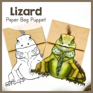 Printable Lizard Paper Bag Puppet Craft Template | Fun Animal Crafting Kit | Creative Art Project | DIY Educational Craft And Home Activity