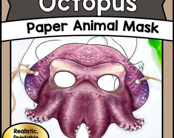 Kit de création de masques de pieuvre à imprimer – Masque en papier animal marin à faire soi-même pour enfants, enfants d'âge préscolaire, maternelle et adultes, modèle de création artisanale en papier avec animaux de l'océan